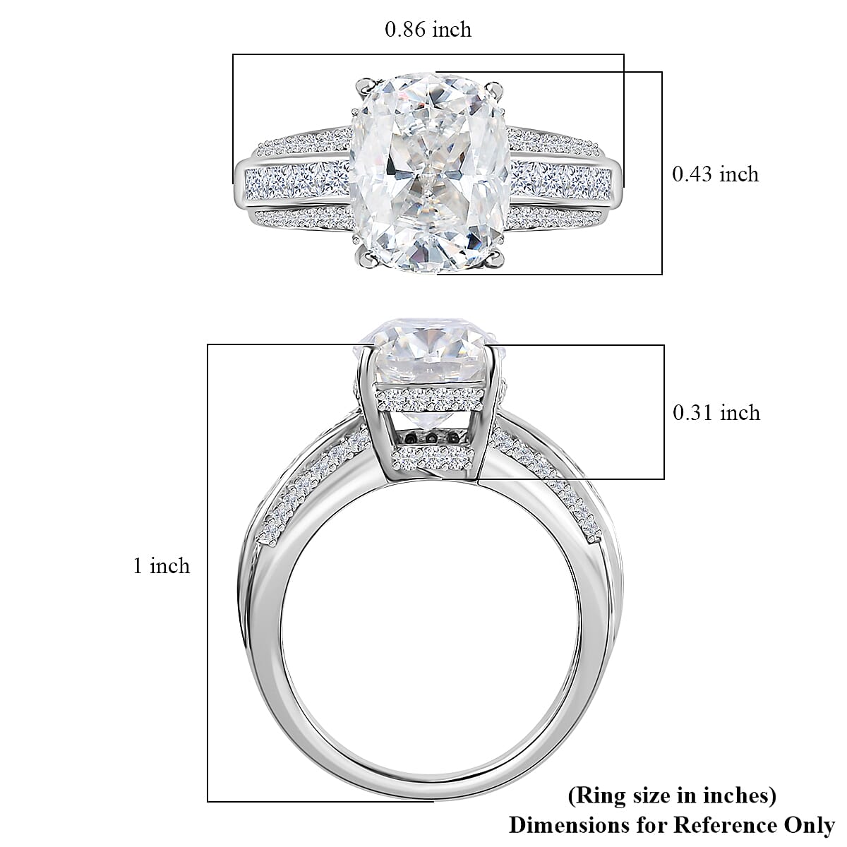 Moissanite Ring in Platinum Over Sterling Silver (Size 10.0) 4.15 ctw