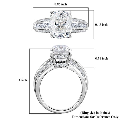 Moissanite Ring in Platinum Over Sterling Silver (Size 10.0) 4.15 ctw