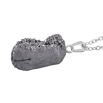 Silver Color Plated Drusy Quartz Pendant Necklace 20 Inches in Stainless Steel 85.00 ctw