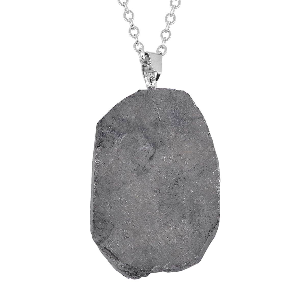 Silver Color Plated Drusy Quartz Pendant Necklace 20 Inches in Stainless Steel 85.00 ctw