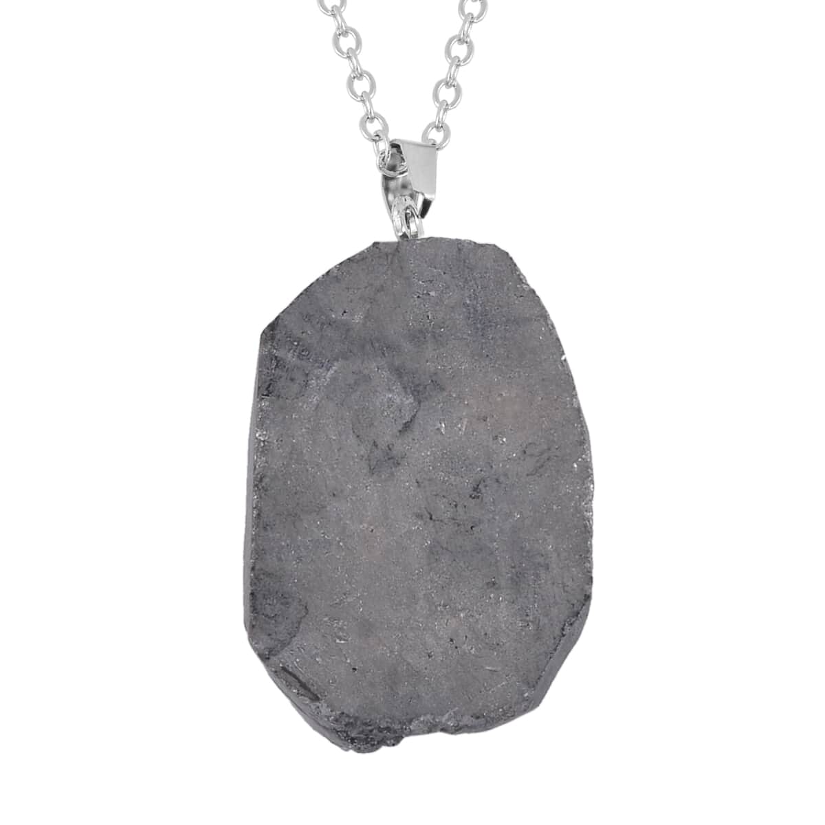 Silver Color Plated Drusy Quartz Pendant Necklace 20 Inches in Stainless Steel 85.00 ctw image number 4