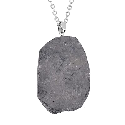 Silver Color Plated Drusy Quartz Pendant Necklace 20 Inches in Stainless Steel 85.00 ctw