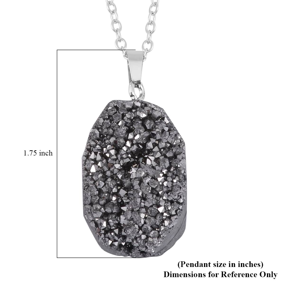 Silver Color Plated Drusy Quartz Pendant Necklace 20 Inches in Stainless Steel 85.00 ctw image number 6