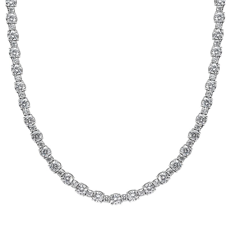  Moissanite Tennis Necklace 18 Inches in Platinum Over Sterling Silver 28.75 ctw