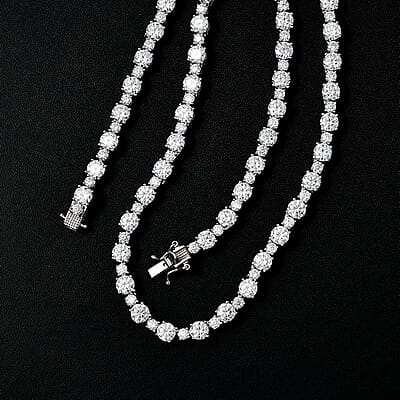  Moissanite Tennis Necklace 18 Inches in Platinum Over Sterling Silver 28.75 ctw