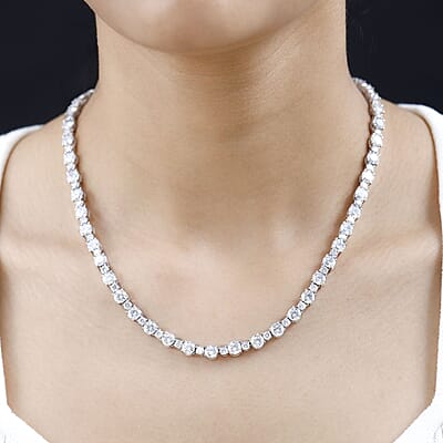  Moissanite Tennis Necklace 18 Inches in Platinum Over Sterling Silver 28.75 ctw
