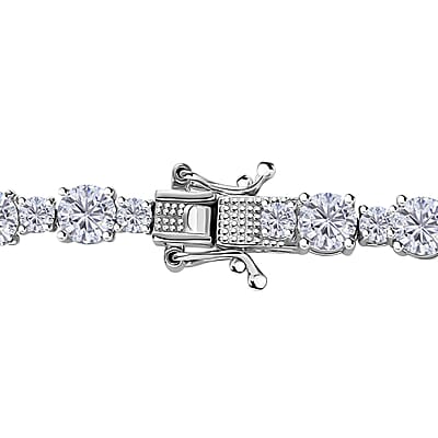  Moissanite Tennis Necklace 18 Inches in Platinum Over Sterling Silver 28.75 ctw