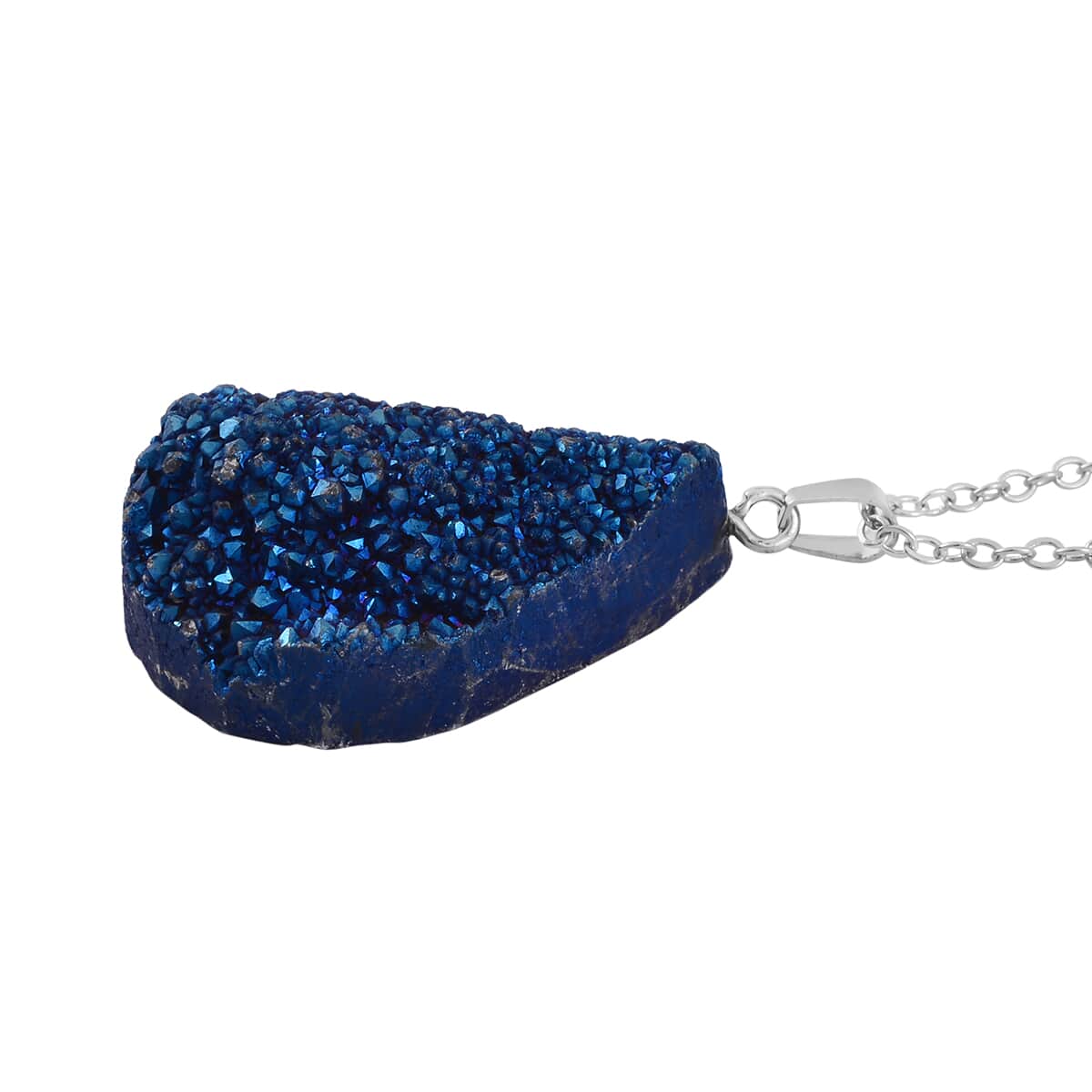 Coated Blue Drusy Quartz Pendant Necklace 20 Inches in Stainless Steel 85.00 ctw image number 3