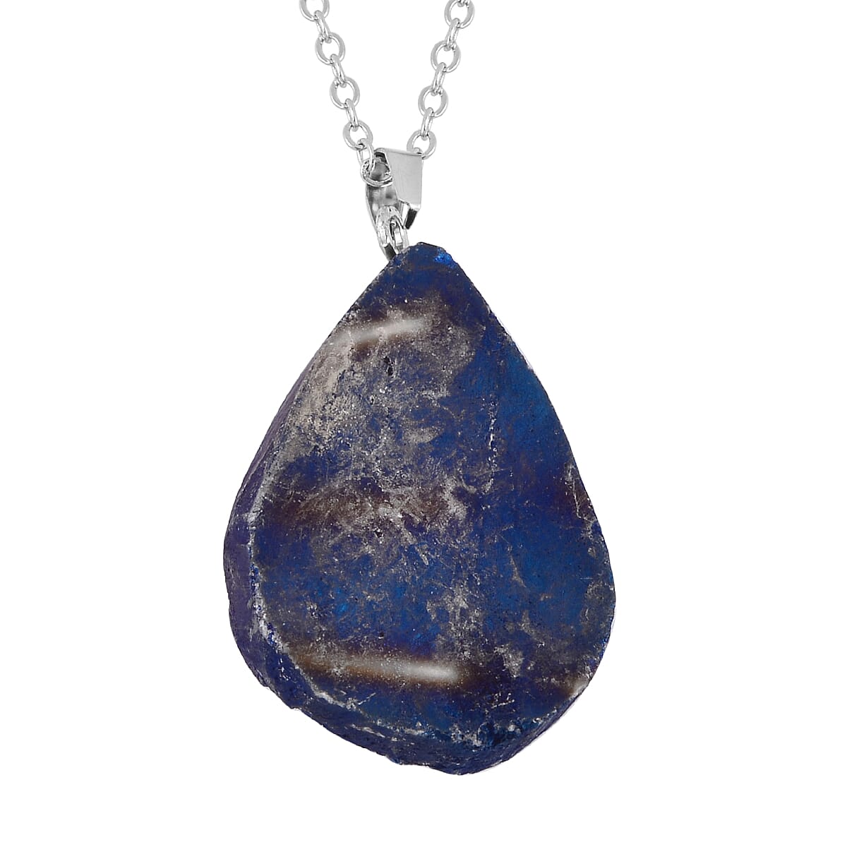 Coated Blue Drusy Quartz Pendant Necklace 20 Inches in Stainless Steel 85.00 ctw