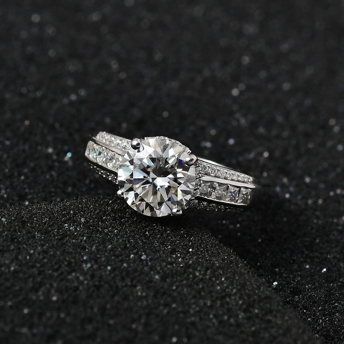 Moissanite Ring in Platinum Over Sterling Silver (Size 10.0) 3.35 ctw image number 1