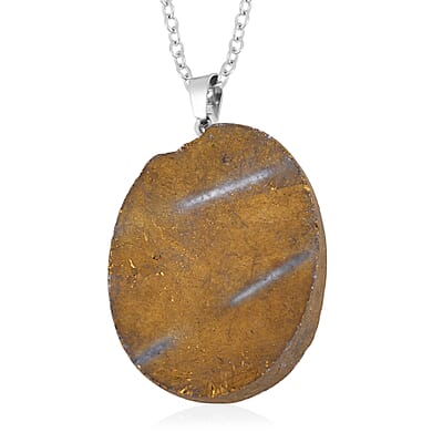 Gold Color Plated Drusy Quartz Pendant Necklace 20 Inches in Stainless Steel 85.00 ctw