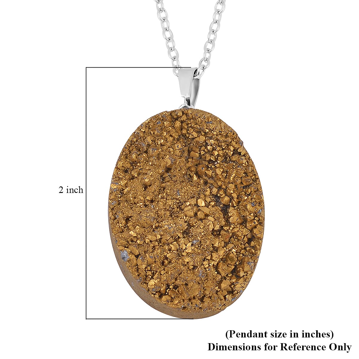 Gold Color Plated Drusy Quartz Pendant Necklace 20 Inches in Stainless Steel 85.00 ctw