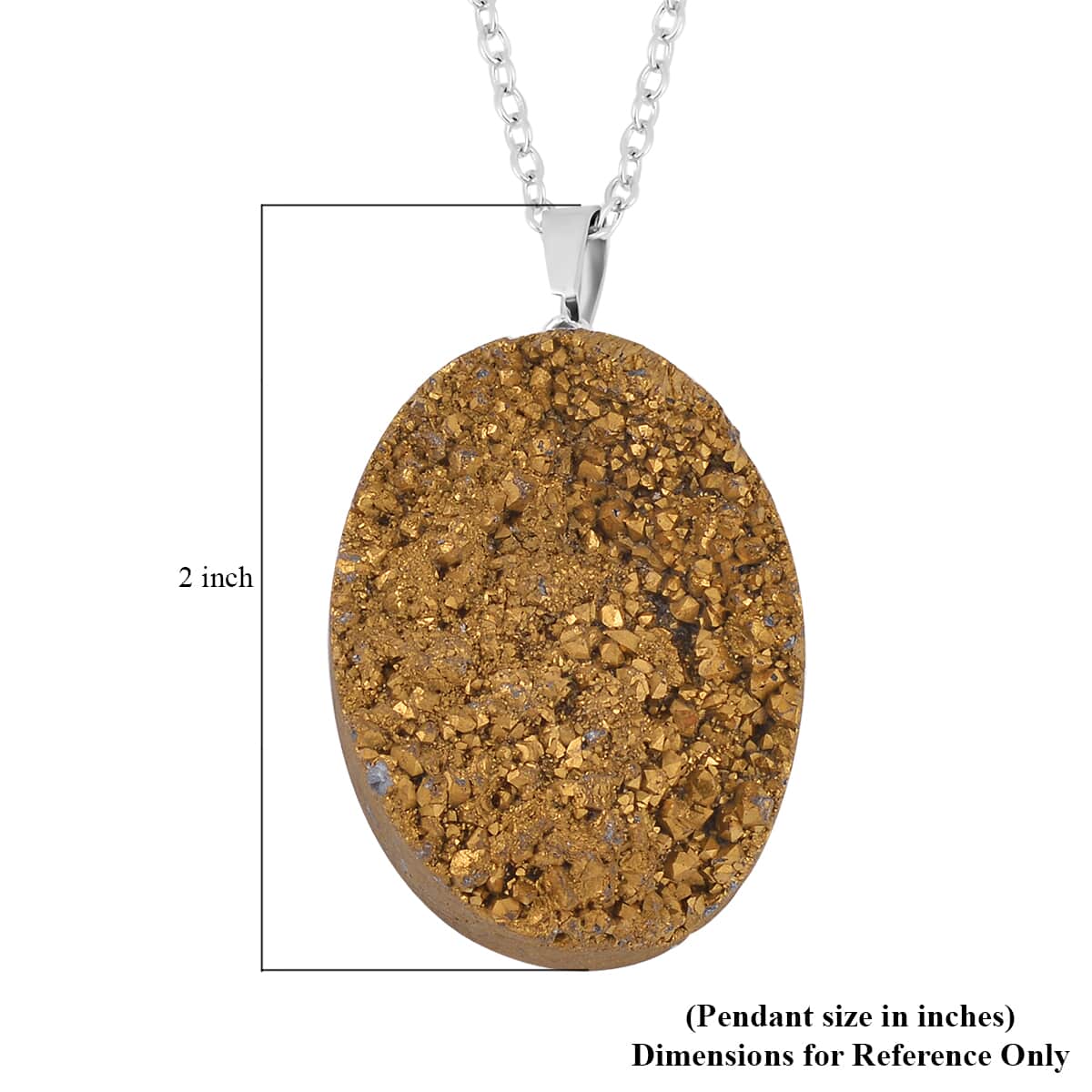 Gold Color Plated Drusy Quartz Pendant Necklace 20 Inches in Stainless Steel 85.00 ctw image number 6