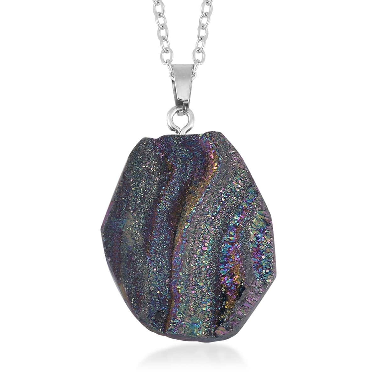 Magic Color Plated Drusy Quartz Pendant Necklace 20 Inches in Stainless Steel 85.00 ctw image number 0