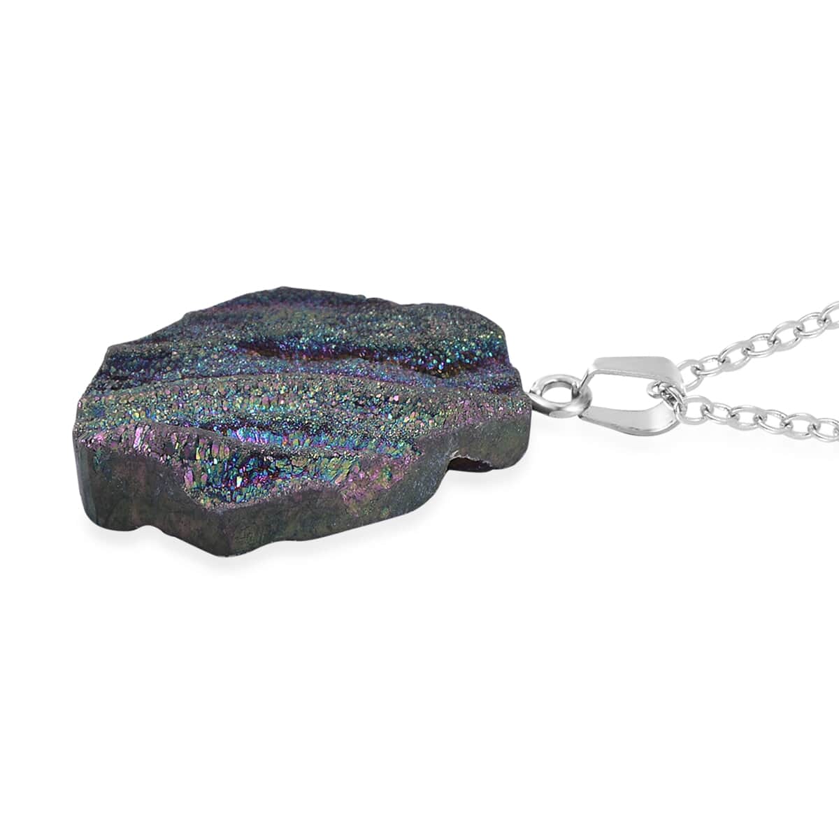 Magic Color Plated Drusy Quartz Pendant Necklace 20 Inches in Stainless Steel 85.00 ctw image number 3