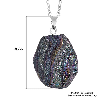 Magic Color Plated Drusy Quartz Pendant Necklace 20 Inches in Stainless Steel 85.00 ctw
