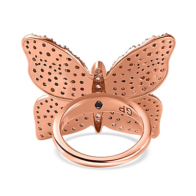 GP Trionfo Collection White and Brown Zircon Butterfly Ring in Vermeil Rose Gold Over Sterling Silver (Size 10.0) 3.50 ctw