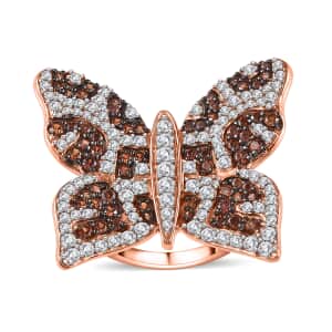 GP Trionfo Collection White and Brown Zircon Butterfly Ring in Vermeil Rose Gold Over Sterling Silver (Size 5.0) 3.50 ctw