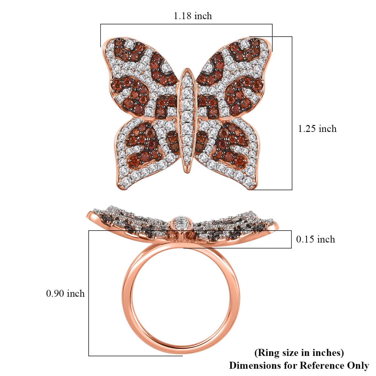 GP Trionfo Collection White and Brown Zircon Butterfly Ring in Vermeil Rose Gold Over Sterling Silver (Size 5.0) 3.50 ctw image number 5