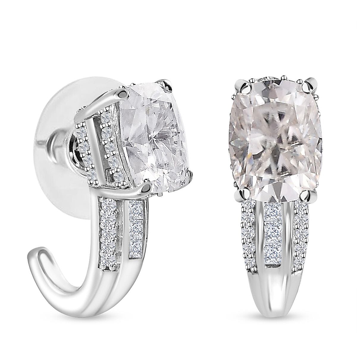 Moissanite J-Hoop Earrings in Platinum Over Sterling Silver 3.35 ctw