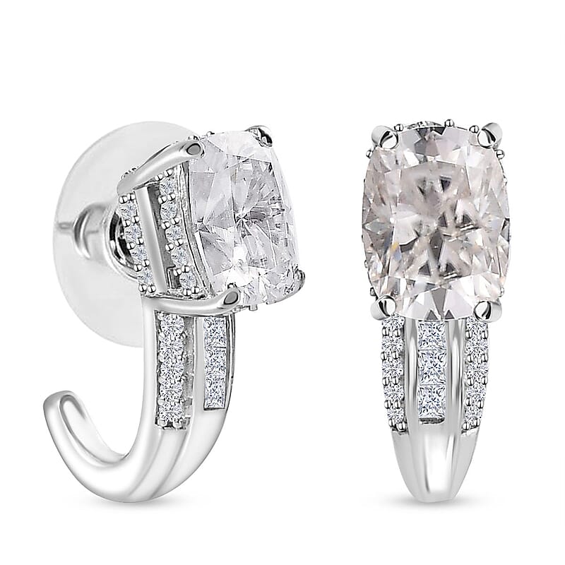 Moissanite J-Hoop Earrings in Platinum Over Sterling Silver 3.35 ctw