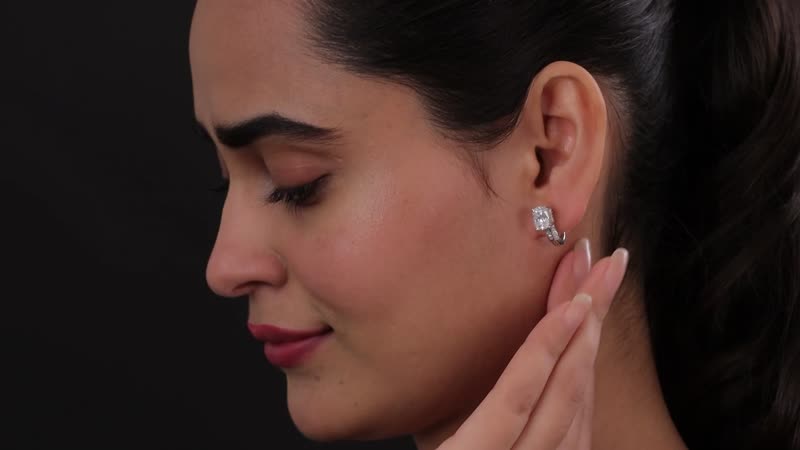 TLV Moissanite (Cush 8x6mm) J-Hoop Earrings in Platinum Over Sterling Silver 3.35 ctw