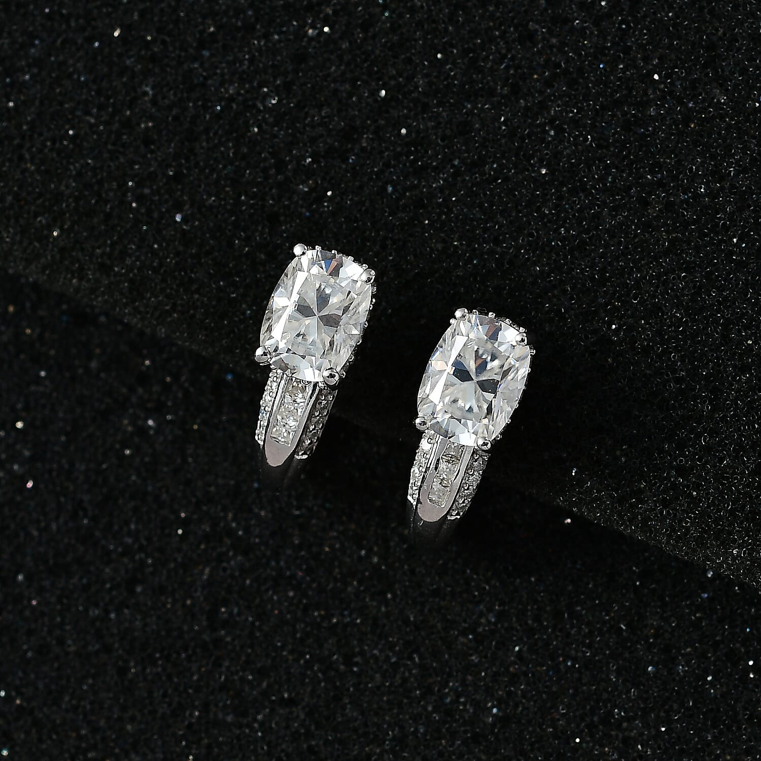 Moissanite J-Hoop Earrings in Platinum Over Sterling Silver 3.35 ctw
