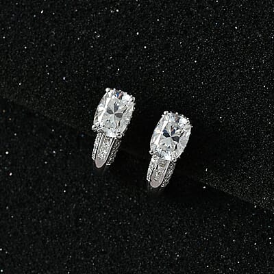 Moissanite J-Hoop Earrings in Platinum Over Sterling Silver 3.35 ctw
