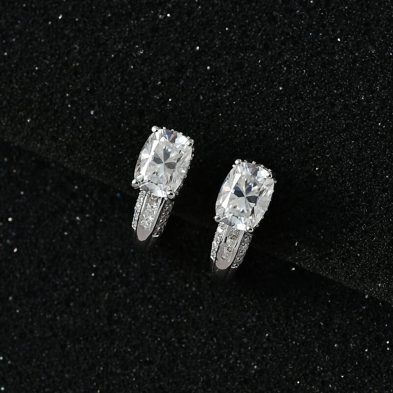 Moissanite J-Hoop Earrings in Platinum Over Sterling Silver 3.35 ctw