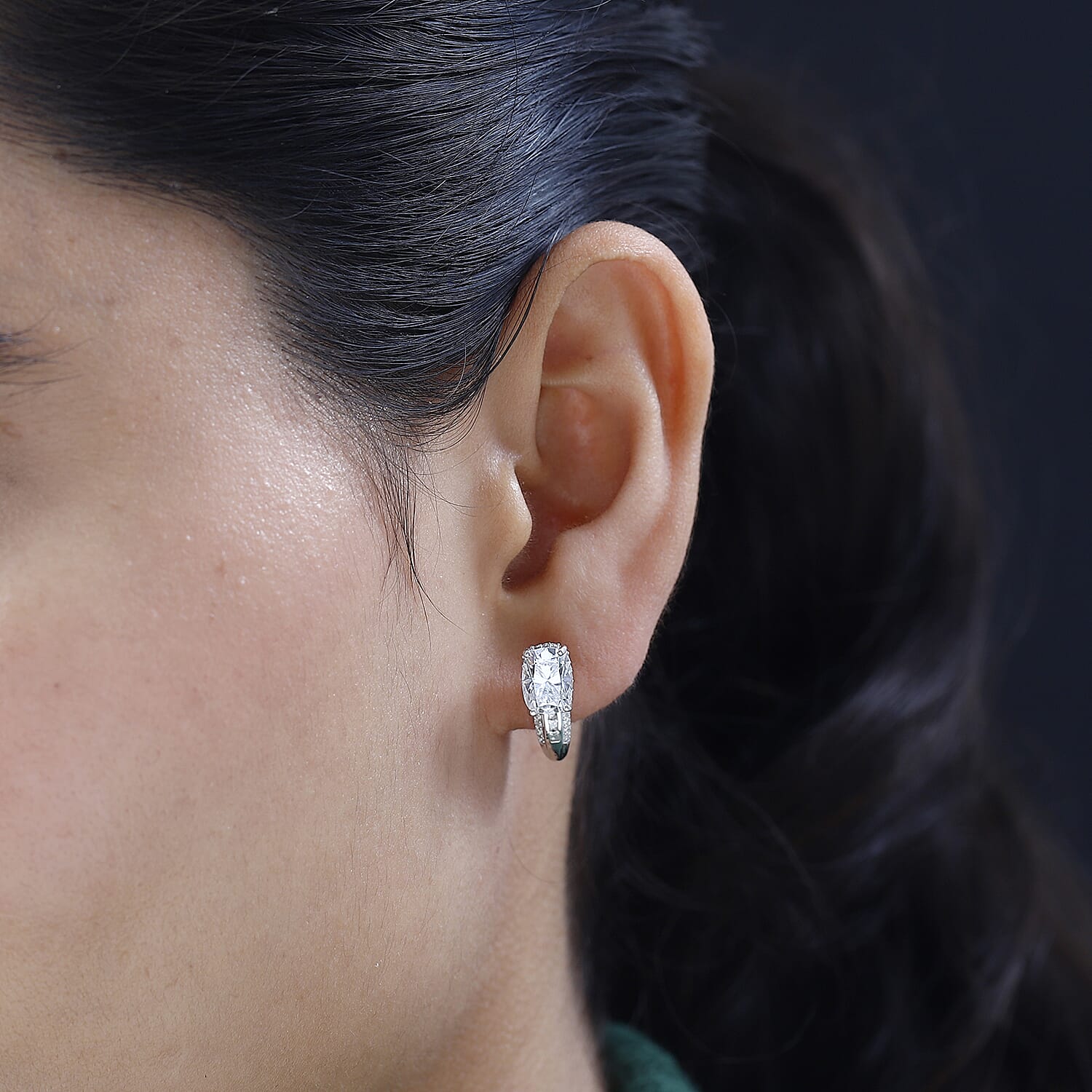Moissanite J-Hoop Earrings in Platinum Over Sterling Silver 3.35 ctw
