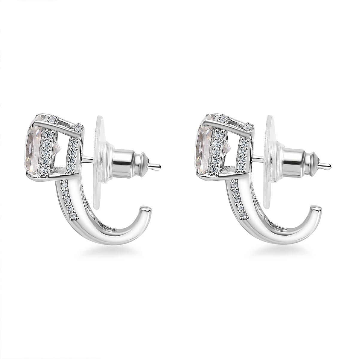 Moissanite J-Hoop Earrings in Platinum Over Sterling Silver 3.35 ctw
