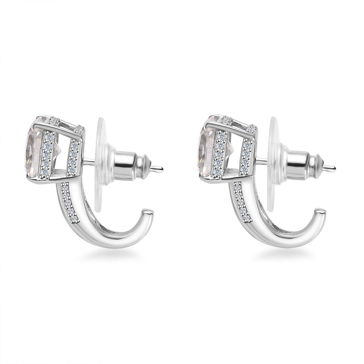 Moissanite J-Hoop Earrings in Platinum Over Sterling Silver 3.35 ctw image number 3