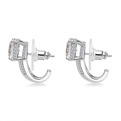 Moissanite J-Hoop Earrings in Platinum Over Sterling Silver 3.35 ctw