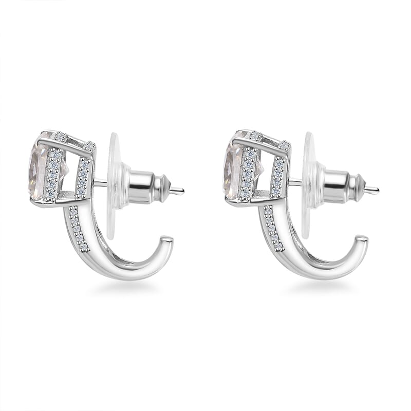 Moissanite J-Hoop Earrings in Platinum Over Sterling Silver 3.35 ctw