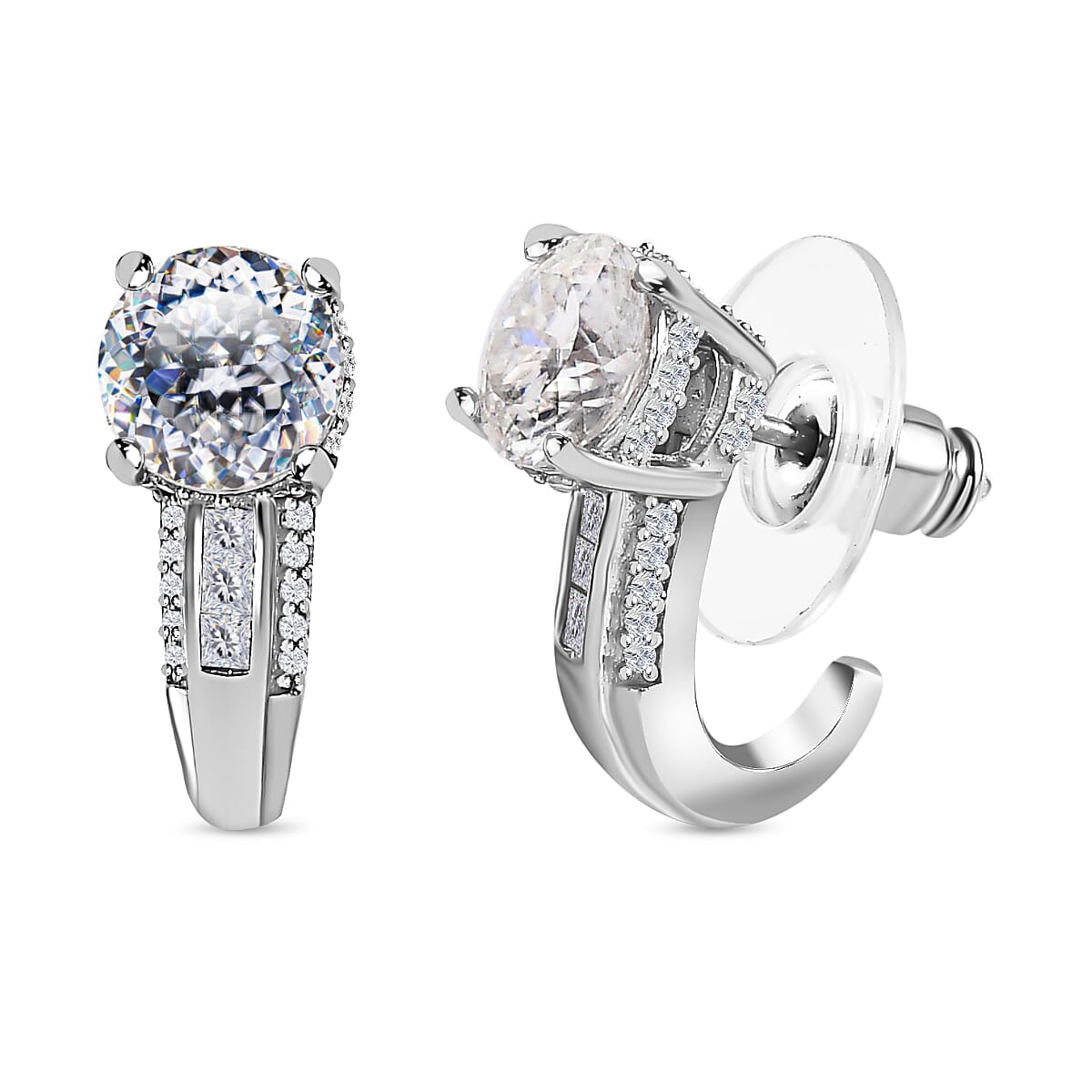Moissanite J-Hoop Earrings in Platinum Over Sterling Silver 3.00 ctw image number 0
