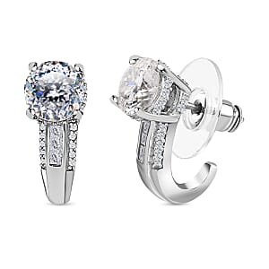 Moissanite J-Hoop Earrings in Platinum Over Sterling Silver 3.00 ctw