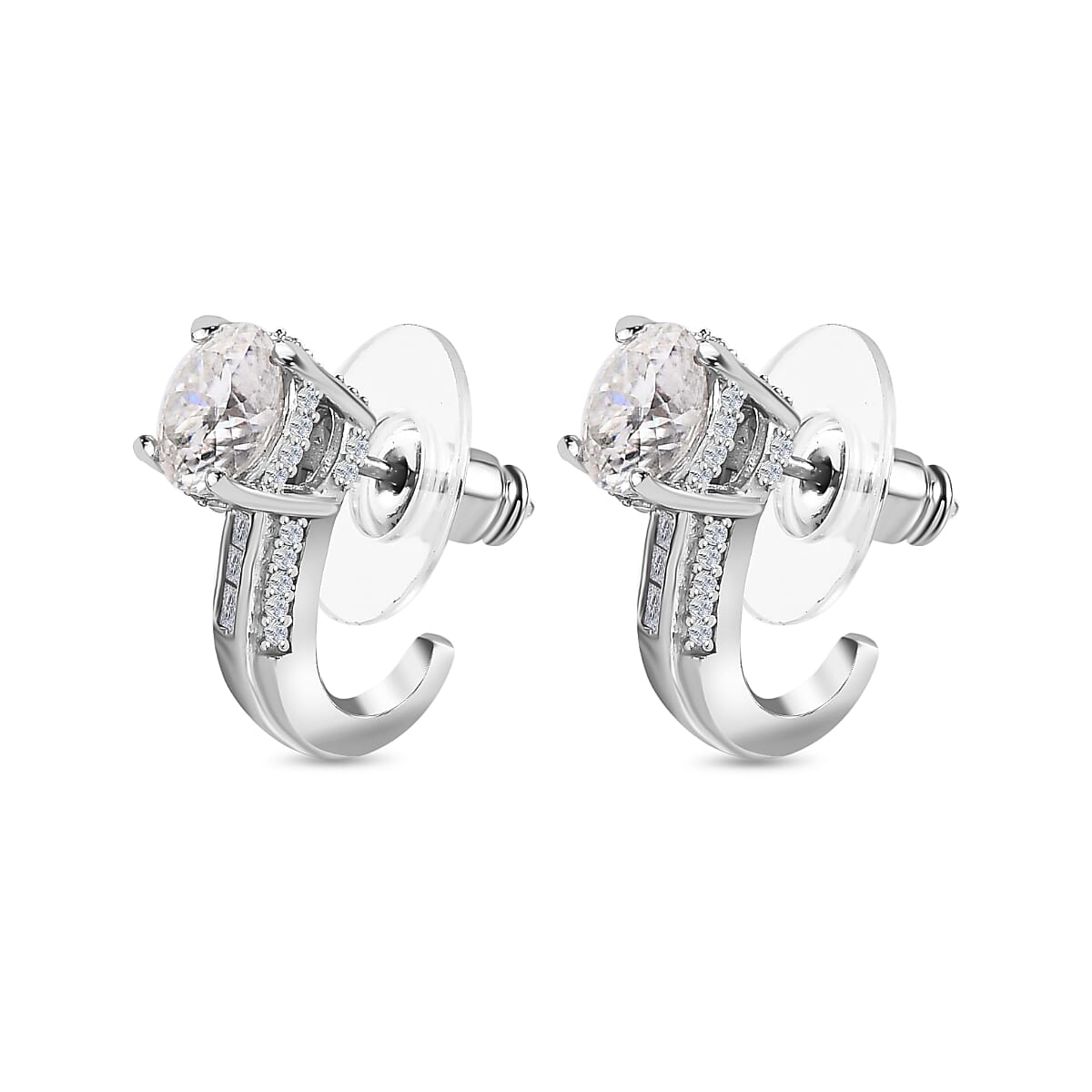 Moissanite J-Hoop Earrings in Platinum Over Sterling Silver 3.00 ctw image number 3