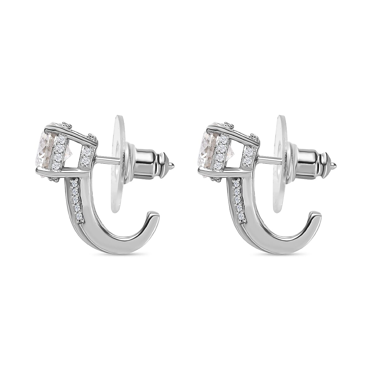Moissanite J-Hoop Earrings in Platinum Over Sterling Silver 3.00 ctw image number 4