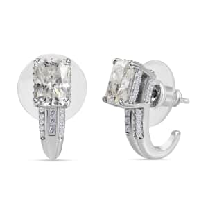 Moissanite J-Hoop Earrings in Platinum Over Sterling Silver 3.85 ctw