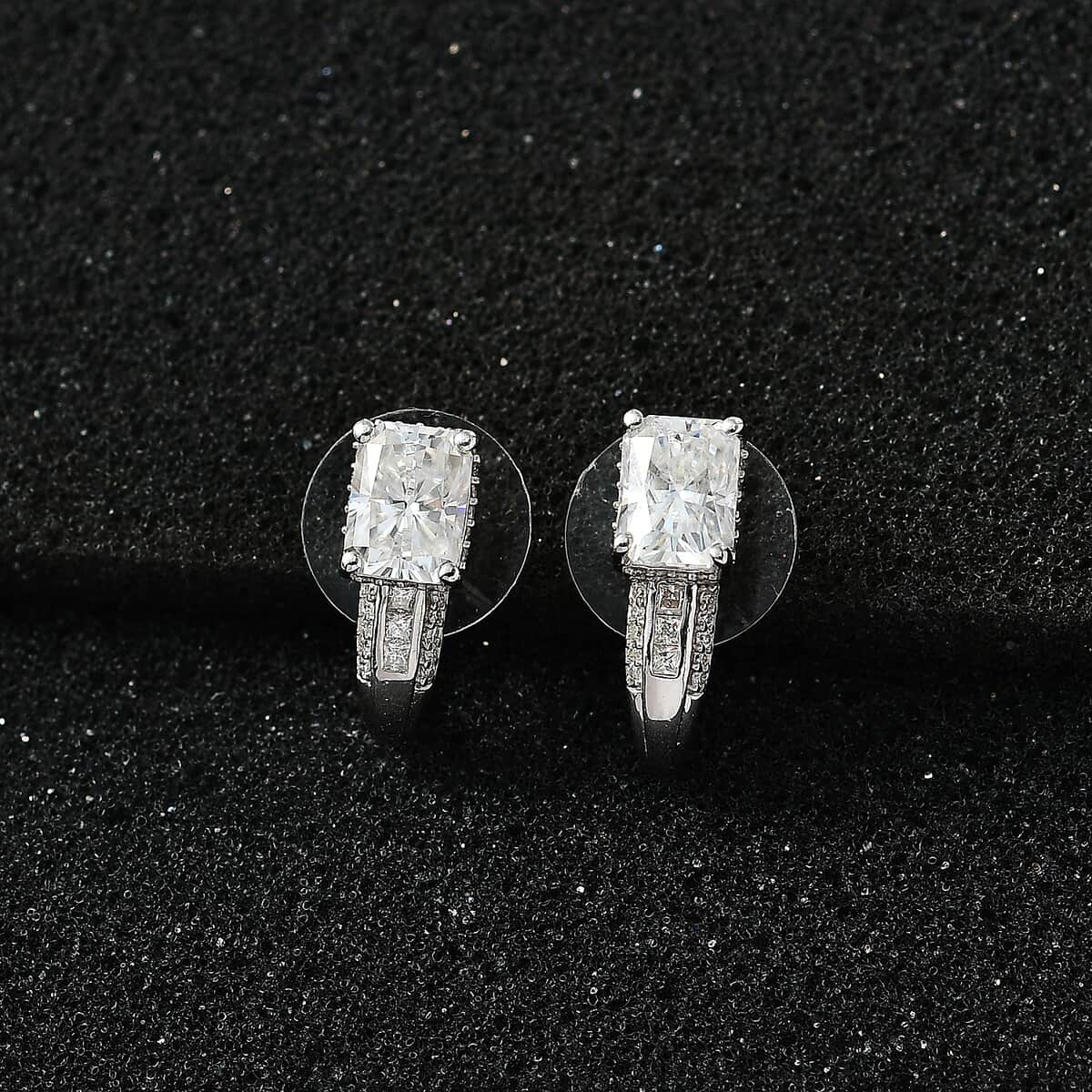 Moissanite J-Hoop Earrings in Platinum Over Sterling Silver 3.85 ctw image number 1