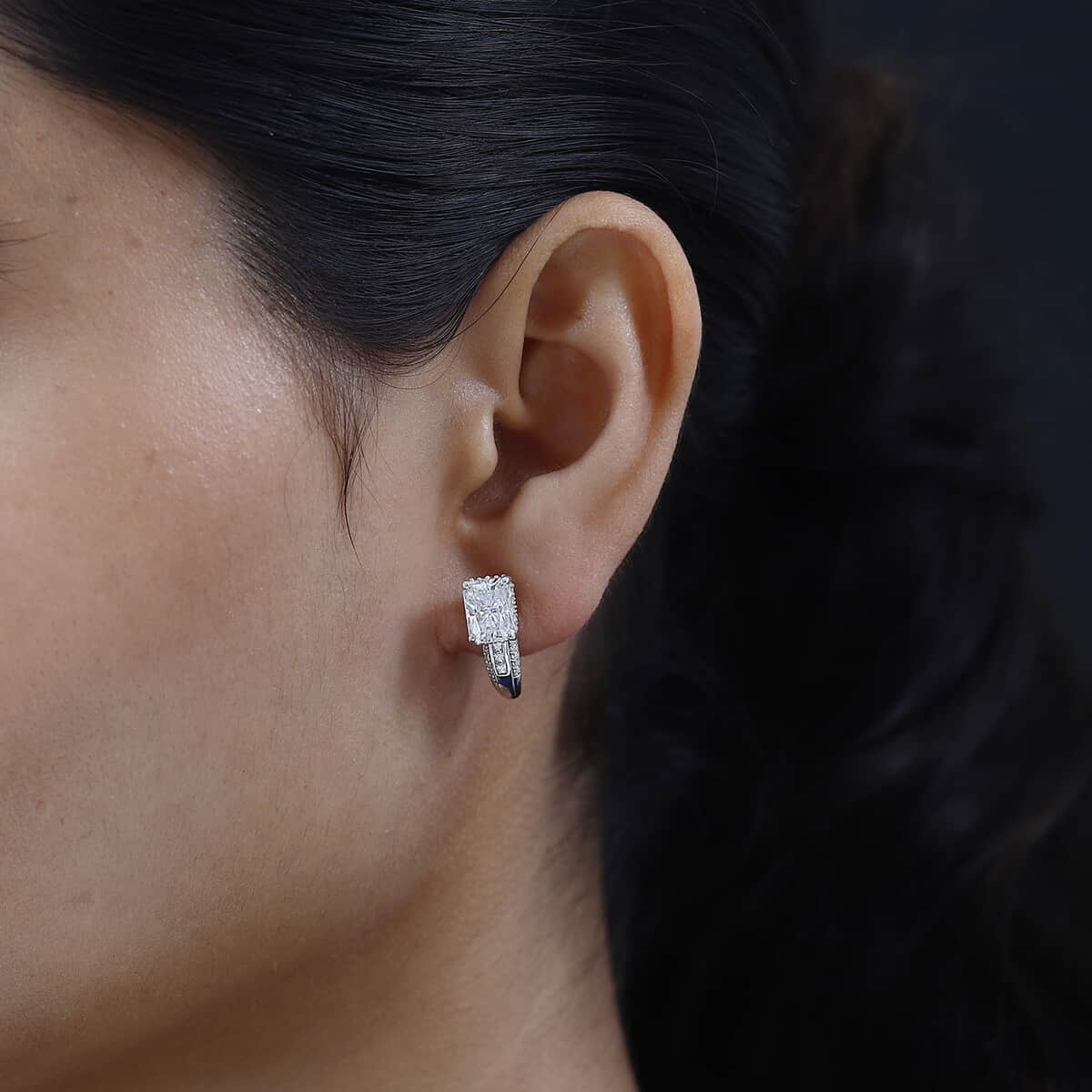 Moissanite J-Hoop Earrings in Platinum Over Sterling Silver 3.85 ctw image number 2