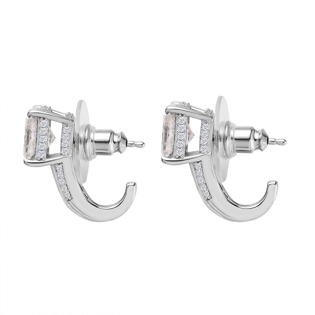 Moissanite J-Hoop Earrings in Platinum Over Sterling Silver 3.85 ctw image number 3