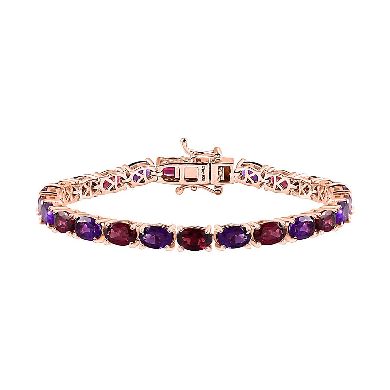 Orissa Rhodolite Garnet and Amethyst 11.50 ctw Tennis Bracelet in Vermeil Rose Gold Over Sterling Silver (6.50 In)