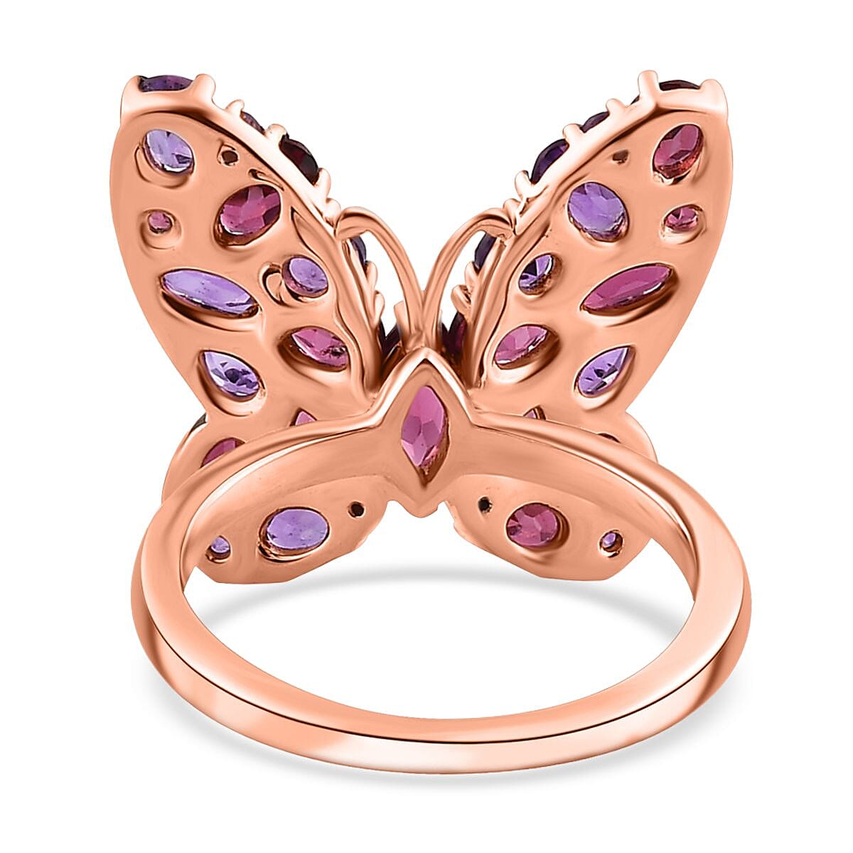 Orissa Rhodolite Garnet and Amethyst Butterfly Ring in Vermeil Rose Gold Over Sterling Silver (Size 10.0) 4.35 ctw