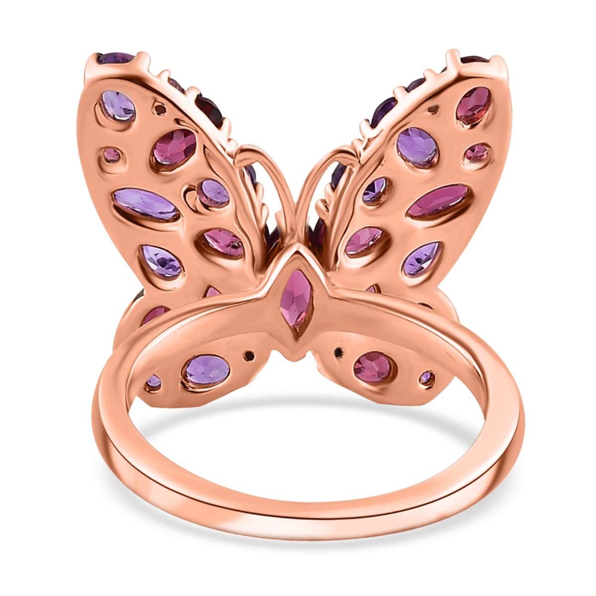 Orissa Rhodolite Garnet and Amethyst Butterfly Ring in Vermeil Rose Gold Over Sterling Silver (Size 5.0) 4.35 ctw image number 4