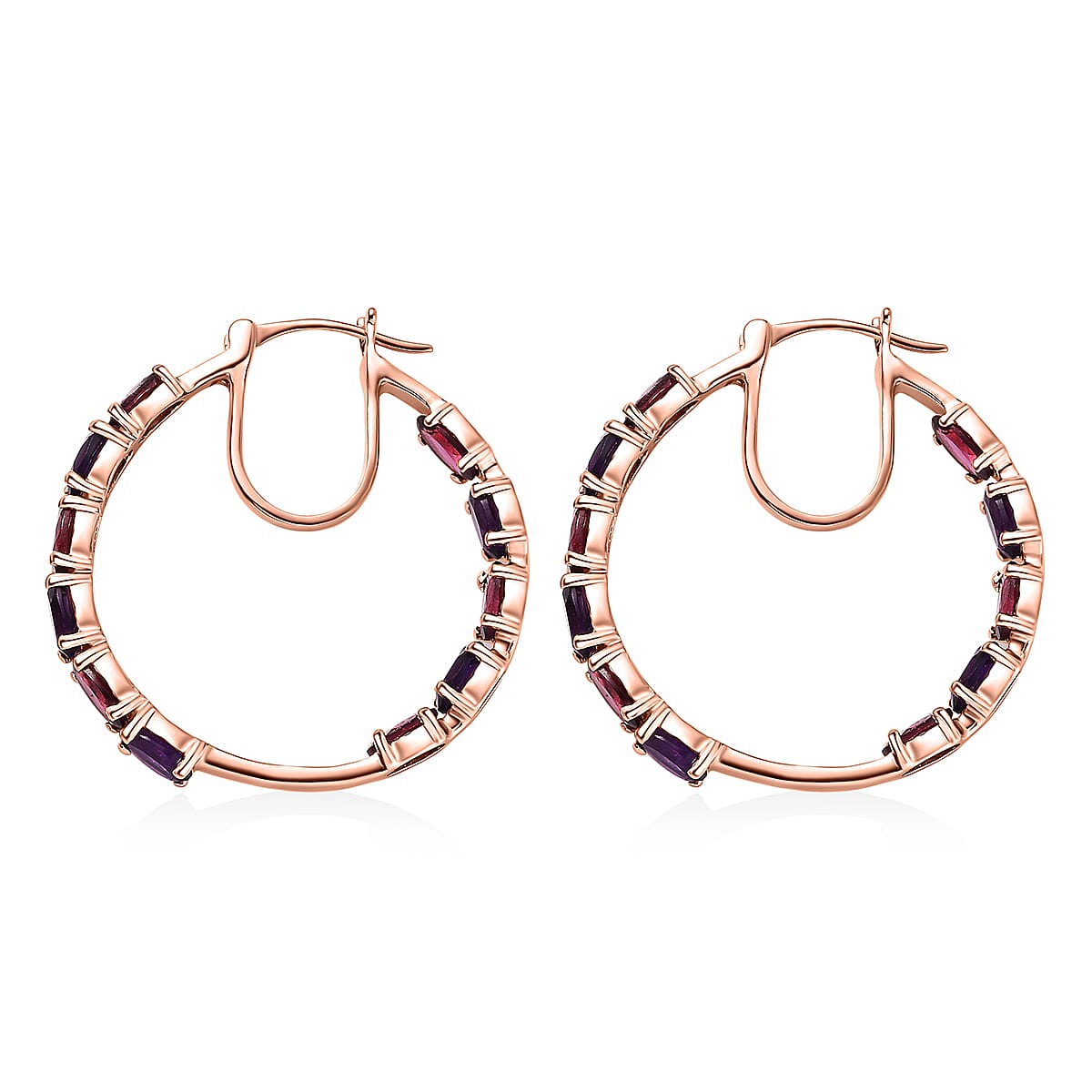 Premium Orissa Rhodolite Garnet and Amethyst Inside Out Hoop Earrings in Vermeil Rose Gold Over Sterling Silver 10.85 ctw