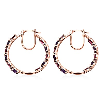 Premium Orissa Rhodolite Garnet and Amethyst Inside Out Hoop Earrings in Vermeil Rose Gold Over Sterling Silver 10.85 ctw