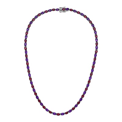 Orissa Rhodolite Garnet and Amethyst Tennis Necklace 18 Inches in Platinum Over Sterling Silver 35.25 ctw