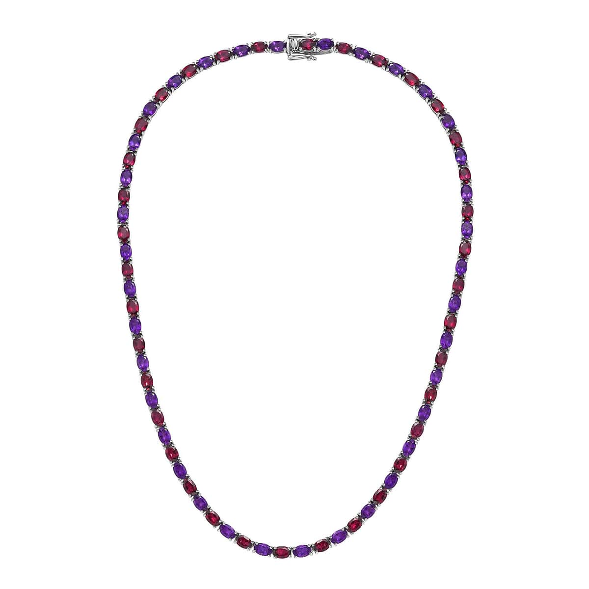 Orissa Rhodolite Garnet and Amethyst Tennis Necklace 18 Inches in Platinum Over Sterling Silver 35.25 ctw image number 3