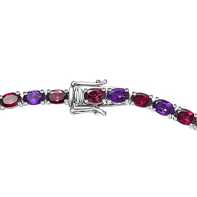 Orissa Rhodolite Garnet and Amethyst Tennis Necklace 18 Inches in Platinum Over Sterling Silver 35.25 ctw